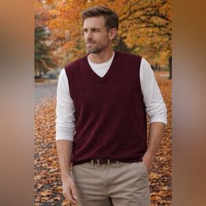 Pendleton 100% Virgin Wool Sweater Vest Burgundy V Neck Mens XXL